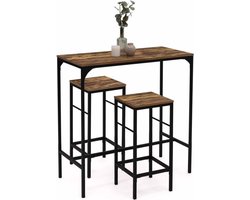Set bartafel Dayton 100 cm en 2 krukken met antiek effect industrieel design