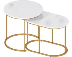 Set bijzettafels - Nesttafels Stapeltafels - Woonkamer inrichten - Marmerlook met gouden poten - 50 & 60 cm diameter - Wit