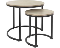 Set bijzettafels - Ronde tafels - Woonkamer decoratie - Stapelbaar ontwerp - 2 maten - Sonoma eiken