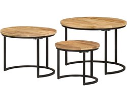 Set bijzettafels - Stapelbare tafels - Woonkamer inrichten - Massief mangohout - 3 stuks - Natuurlijk hout