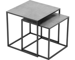 Set Bijzettafels - Trion Arie - Vierkant - 40x40x40cm - Zwart/Zilver - Metaal