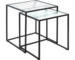 Set bijzettafels | Zwart | Staal | Gegolfd Glas | Vierkant |40x44x40cm