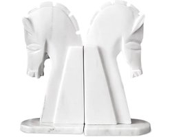 Set Boekensteunen Marmer Wit Paarden - Decoratieve Boekenstandaard voor Boeken