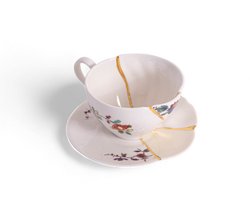 SET DA TE TAZZA E PIATTINO PORCELLANA KINTSUGI 09648 SELETTI WHITE