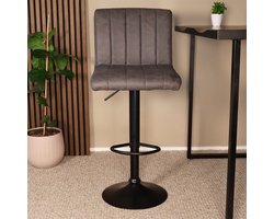 SET DEAL: 2 stuks Barkruk Anel met rugleuning: antraciet microvezel met zwart onderstel barstoel