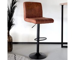 SET DEAL: 4 stuks Barkruk Anel met rugleuning: cognac microvezel met zwart onderstel barstoel