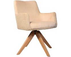 SET DEAL: 4 stuks Eetkamerstoel draaibaar met armleuning Gemma ribstof gebroken wit eetstoel draaibare stoel zetel