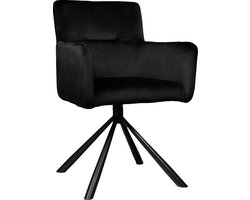 SET DEAL: 4 stuks Eetkamerstoel draaibaar met armleuning Puck velvet zwart eetstoel draaibare stoel zetel