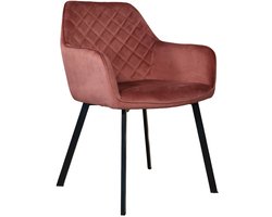SET DEAL: 4 stuks Eetkamerstoel met armleuning Yurgan roze velvet eetstoel zetel