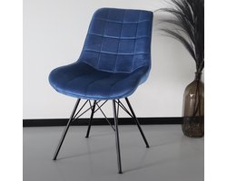 SET DEAL: 6 stuks Eetkamerstoel Lux donkerblauw velvet eetstoel industrieel zetel