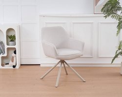 SET DEAL: 6 stuks Eetkamerstoel met armleuning draaibaar beige stof Lies eetstoel zetel