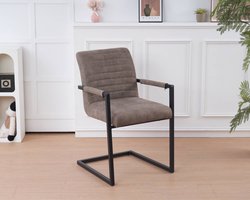 SET DEAL: 6 stuks Eetkamerstoel met armleuning grijs microvezel Noor eetstoel zetel