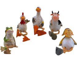 Set Decoratieve Figuren - Dieren Beeldjes - Balkon Decoratie - 5 Delig - 8x13cm - Multicolor