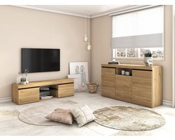Set Dressoir en TV-meubel Opbergmeubel Woonkamer Eetkamer 140 cm Eiken Zwart Scandinavisch
