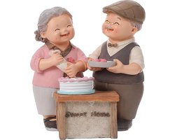 set echtpaar figuren decoratiefiguur hars tuinfiguur ouderen liefdespaar beeldjes sculptuur tafeldecoratie voor Kerstmis verjaardag cadeau-idee L