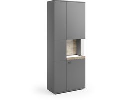 Set één Lancaster TYPE 03 vitrinekast gedemonteerd grijs antraciet/eiken Ribbeck cognac