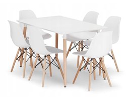Set Eettafel ADRIA 120x80 cm Wit + 6 Eetkamerstoelen OSAKA Wit – Eetkamerset – Eethoek – Modern Design – Geschikt voor Keuken, Eetkamer en Woonkamer