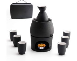 Set en kopjes met Warmer Keep Sake Storage Geschenkdoos, Traditioneel Porselein Japans aardewerk Hot Saki Drink, 9-delig Inclusief 1 Fornuis 1 Fornuis 1 Warming Bowl 1 Sake Fles 6 Cup (kaars NIET