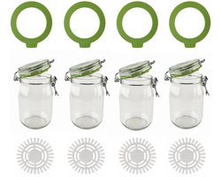 Set FERMentatiepotten met unieke FERMentatiering en FERMentatieklem - set van 2 glazen potten van 1140ml - voor voedselveilige fermentatie