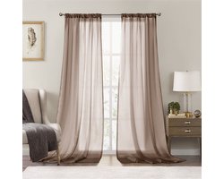 Set gordijnen (2 panelen) – met tunnelzoom – effen, transparante voile (lichtdoorlatend en luchtig) – kant-en-klare gordijnen - geschikt voor woonkamers in villa's of compacte woningen -Vitrage -Plooiband-Loodveter-Schelphaken -107*214cm