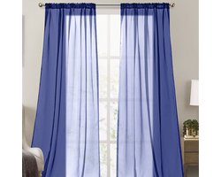 Set gordijnen (2 panelen) – met tunnelzoom – effen, transparante voile (lichtdoorlatend en luchtig) – kant-en-klare gordijnen - geschikt voor woonkamers in villa's of compacte woningen -Vitrage -Plooiband-Loodveter-Schelphaken -132*275cm