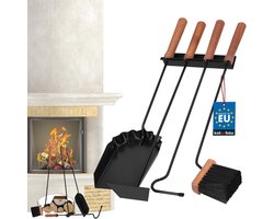 Set Haardgerei Zwart Modern Schoorsteen Gereedschap van Staal en Hout