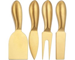 Set kaasmessen van roestvrij staal, kaasgereedschap met snij- en snijgereedschap voor de keuken (goud, 4 stuks)