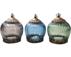 Set Kandelaars - Glazen Kaarshouders - Sfeervolle Decoratie - Messing Accenten - Diameter 11 cm - Gekleurd Glas