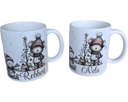 Set Kerstmokkenset winter dieren speciaal gemaakt met naam| kerstmok | kerst mok | beker | kerstbeker | winter mok | kerstmok | christmas mug,cadeau voor haar, hem, kinderen, oma, opa, zus, broer, vriendin, stel, vriend, collega