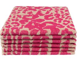 Set keukenhanddoeken I love leopard roze / zand - 50 x 60 cm (6 stuks)