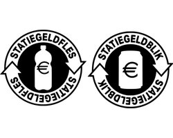 Set Kliko stickers - Quote Statiegeld -Flessen - Blikjes -Opbergbakken Voorraad bakken werkvloer - kantine - winkel - horeca - terras - 2 stuks a 20x20 cm