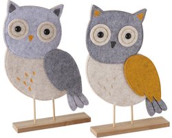 Set leuke vilten uilen op houten voetjes