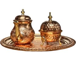 Set Messing dienblad met theepot en suikerpotje rose