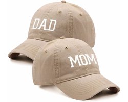 Set met 1 cap Mom beige en en 1 cap Dad beige - cap - mom - dad - babyshower - genderrveal - baby - geboorte - zwanger - pet