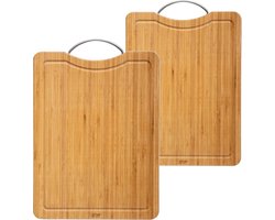 Set met 2x formaten snijplanken met metalen handvat van bamboe hout - 30 x 20 cm en 42 x 30 cm