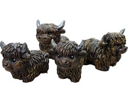 Set met 4 Buffeltjes - Bulletjes - Schotse Hooglanders - Bruin