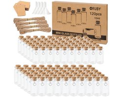 Set mini-glazen flessen - 120 stuks - met kurken en accessoires - 10 ml
