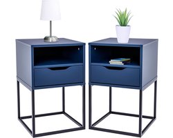 Set nachtkastjes - Sidetables - Opbergen slaapkamer - Stabiele constructie - 38 x 36 x 63 cm - Marineblauw