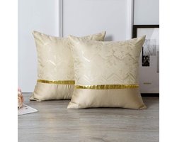 Set of 2 Decorative Pillowcases 45x45cm Patchwork Soft Modern Luxury Pillowcases Golden Wave Decorative Cushion Cover Set for Sofa Car Bedroom Home Decor (Beige)
