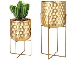 Set of 2 Modern Metal Flower Pots with Stand 31cm&45cm Flower Holders for Indoor Outdoor Kitchen Living Room Corner Garden Balcony Patio Decor (Gold) - TRIROCKS.