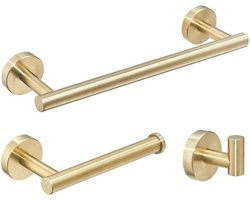 Set of 3 bathroom accessories, 30 cm Towel holder, Toilet paper holder, robe hook, Brushed gold