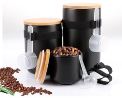 Set of 3 Black Ceramic Storage Containers with Lids for Kitchen Organization