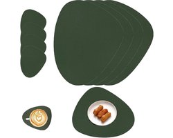 Set of 4 Oval Green Leather Washable Placemats and Coasters - Heat-Resistant for Dining Room, Hotel, and Office