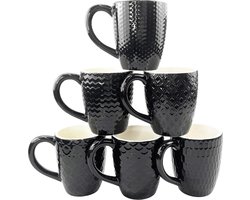 Set of coffee cups with textured structure 350 ml black - Hoikwo koffiekopjes set van 6