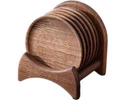 Set onderzetters van walnoothout, multifunctionele houten onderzetters voor op het bureau en ronde eettafel, geschikt voor het plaatsen van drankjes (koffie, thee, melk, enz.) in huis en restaurants.