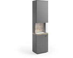 Set One Lancaster TYP 01 vitrinekast gedemonteerd grijs antraciet/eiken Ribbeck cognac