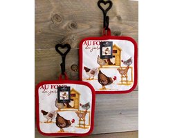 Set pannenlappen met opdruk Kippen - 2 pannenlappen - 100% katoen