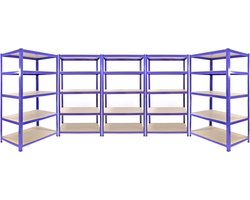 Set Q-Rax Stellingen: 3 x grote rekken en 2 x extra grote rekken - Elk rek heeft 5 MDF planken - Opbergen - Rekken