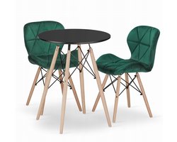 Set ronde tafel TODI 60 zwart + 2 LAGO groene stoelen