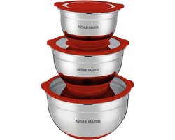 Set saladekommen - ARTHUR MARTIN - AM032 - 16-20-24 cm - Hermetisch sluitende deksels - Roestvrij staal - Set van 3